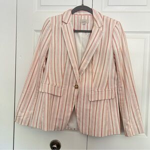 LOFT Women's Blazer with Pink and White Stripes